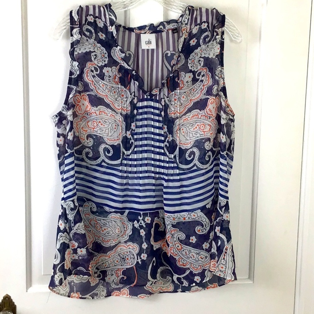 CAbi Floral Peplum Blouse Sleeveless Patchwork Boho